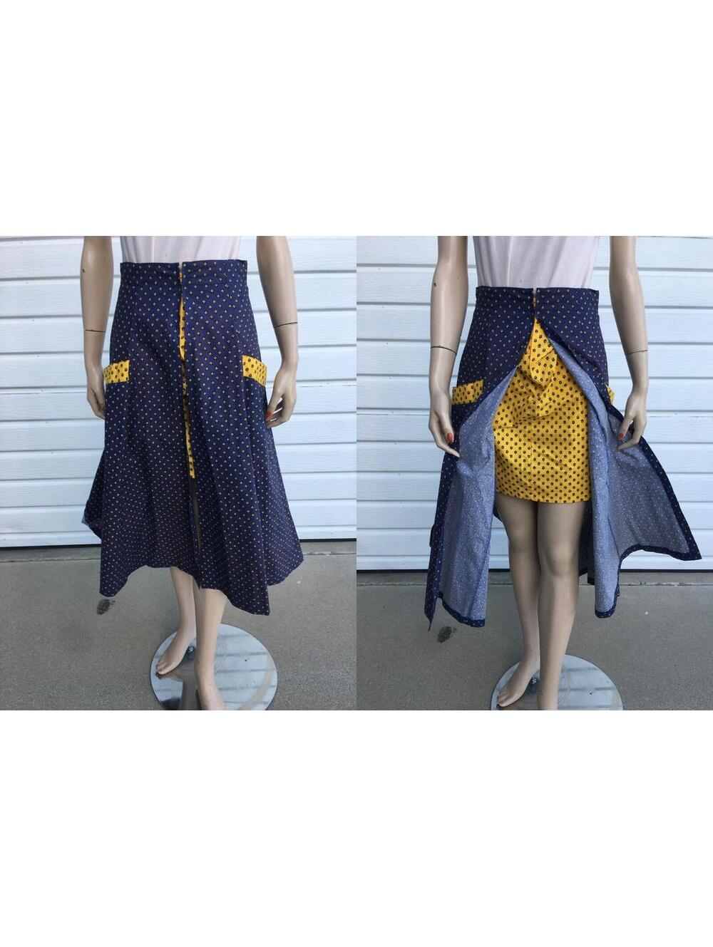 Vtg Valdrome Floral Boho Midi Skirt 100% Cotton Blue sz M / 6-8 made in France